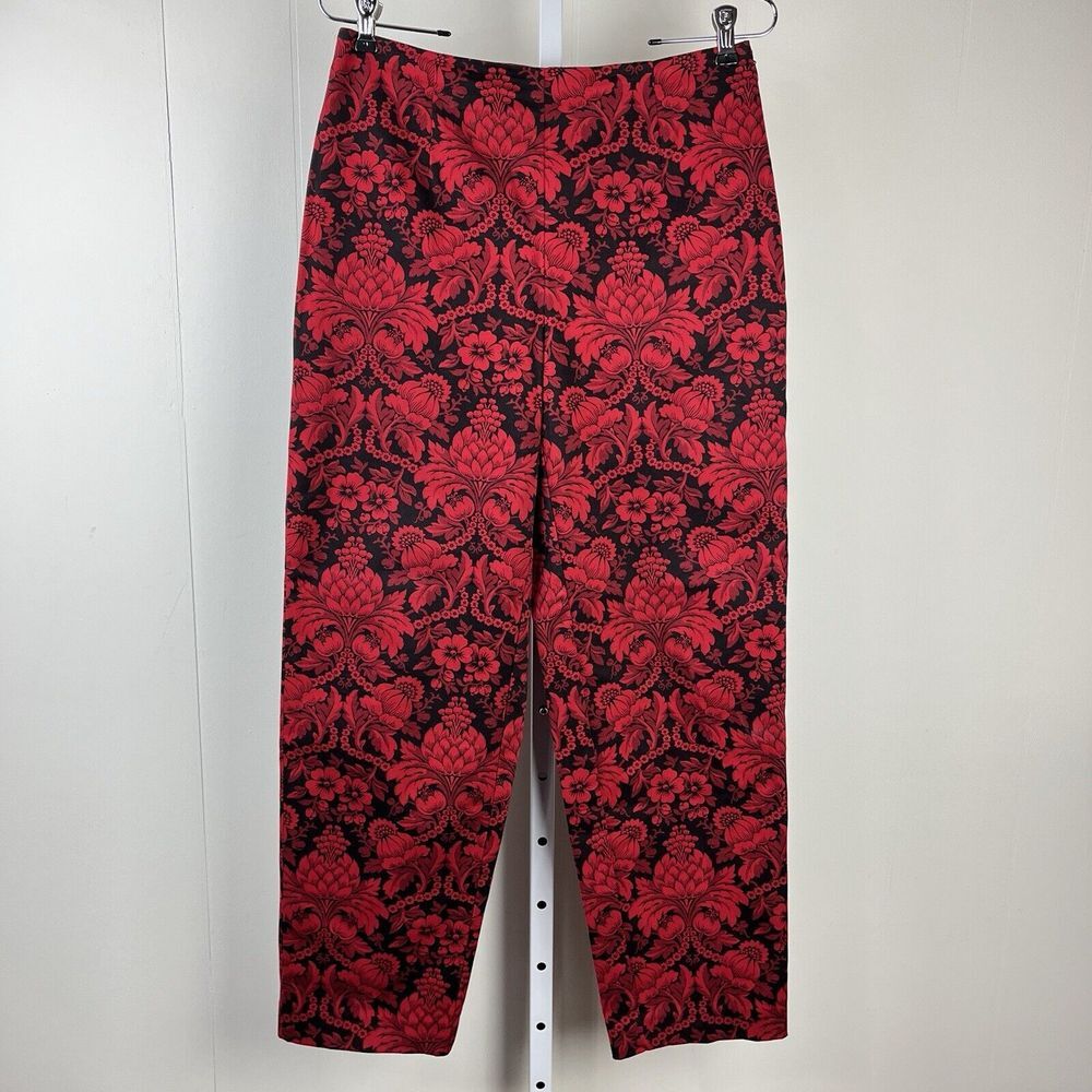 Vintage‎ Talbots Dress Pants Womens 8 Red Black Floral Damask Print Stretch